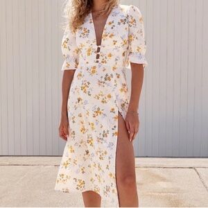 Reformation Maribel Linen Dress in Tansy
